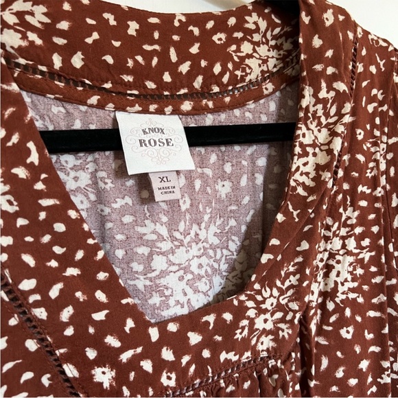 Knox Rose rayon dress/tunic brown with cream flowers/ditzy sz XL in EUC - Picture 2 of 2